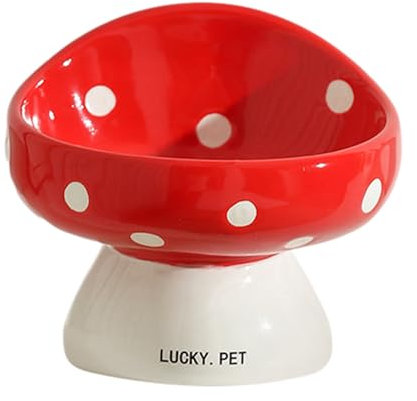 Gamelle surélevée en céramique pour chat - 200 ml - Motif champignon mignon - Gamelle pour chat - Gamelle peu profonde et adaptée aux moustaches - Gamelle surélevée anti-vomissements pour chat (rouge)