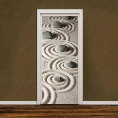 TürPoster Stein Strand 3D Türaufkleber PVC Türfolie Türtapete Selbstklebend DIY Türbild für Küche Schlafzimmer Dekoration, 47.5x215cmx2pcs