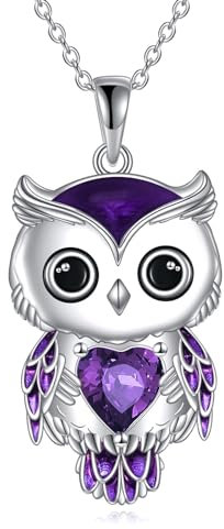 Vadmans Eule Kette Schmuck Geschenke für Damen Sterling Silber Februar Geburtsstein Zirkonia Eule Anhänger Halskette Weihnachts Schmuck für Mädchen (02-Februar)