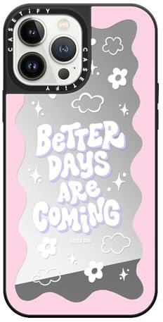 CASETiFY Mirror iPhone 13 Pro Max Case [Reflective / 4.9ft Drop Protection/Compatible with Magsafe] - Better Days are Coming - Silver On Black
