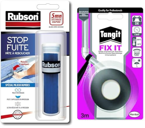 RUBSON pâte à réparer Stop Fuite - pâte auto durcissante pour réparer et colmater des fuites & TANGIT Auto-Soudant en Élastomère pour Étanchéité et Réparation de Flexible et Tuyaux