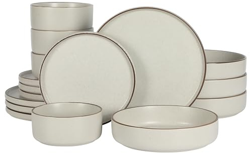 Gibson Elite Gelston Stoneware Matte Reactive Glaze 16 Piece (Service for 4) Plates and Bowl Dinnerware Set - Cream