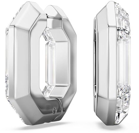 Swarovski Lucent Kreolen, Weiße Ohrringe in Achteck-Form mit Strahlenden Swarovski Kristallen