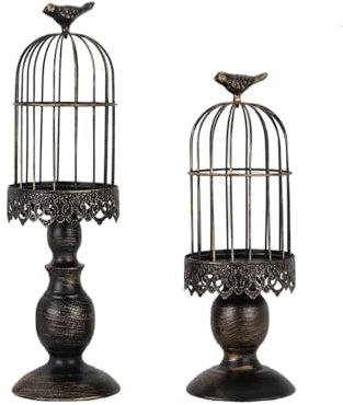 2 pieces of retro birdcage candlestick ornaments, iron candle holders, plant flower pot ornaments, photography wedding restaurant props(Beige)