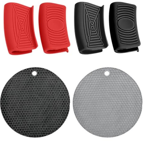 2 paires de maniques en silicone, 2 coussins d'isolation thermique, poignées en silicone résistantes à la chaleur, poignées de casseroles, outils de poignée en silicone, outils de cuisine pour