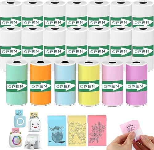 20 Rouleaux Appareil Photo Impression Papier, Rouleau thermique, Rouleaux Appareil Photo Enfant Auto-Adhésif Rouleau, Sans Encre, Papier Thermique pour Enfantspour Mini Imprimante (57 x 25MM)