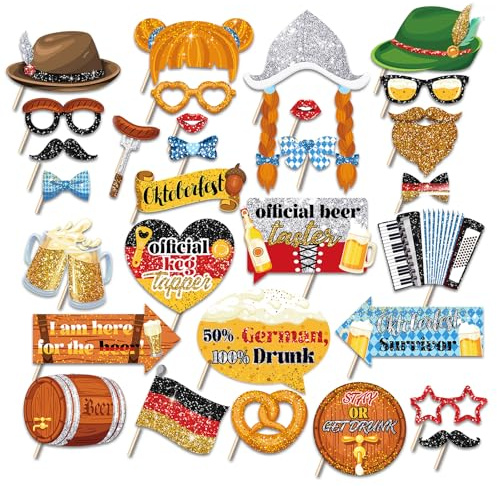 XQMMGO 30 Stück Oktoberfest Deko, Fotobox Accessoires, Fotobox Accessoires Hochzeit Requisiten, Party Deko, Tischdeko Party, Fotowand Geburtstag, Klassentreffen Deko