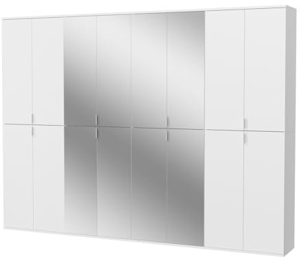 Inn.Furn Kleiderschrank mit Spiegel weiß Hochglanz Mehrzweckschrank mit Spiegeltür 244 x 193 cm SystemX