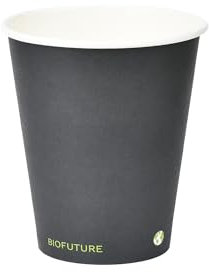 BIOFUTURE Disposable Paper Cups – 100% Compostable & Biodegradable 6 Ounce Party Cups for Weddings, Birthdays & Events, Sustainable Cold Drink Party Supplies – 50 Pack, Black, 6oz