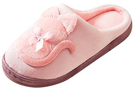 Casa Peloso Inverno Punta Piatta Donne Cartoon Caldo Pantofole Aperte Slipon Tenere Scarpe Peluche Pantofola Donna Memory Foam Womens Pantofole Open Toe, rosa, 39 EU