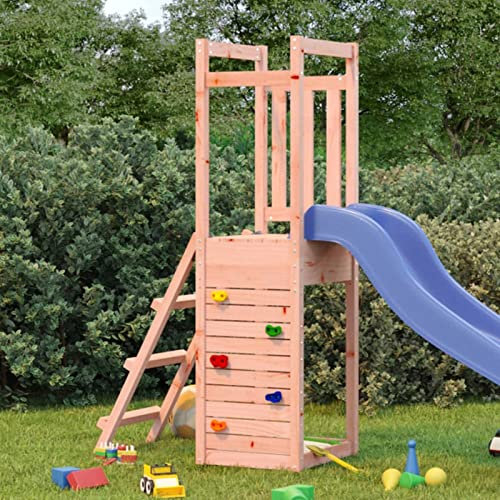 Juroupi Play Tower with Ladder and Rockwall 53x46.5x169 cm Solid Wood Douglas,Outdoor Kids Playhouse,Play Tower,Playground Equipment-826560