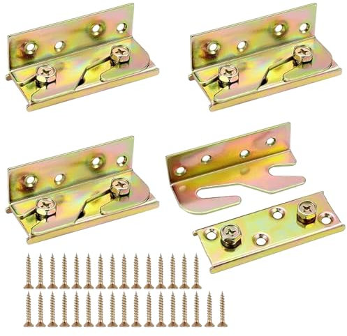 Support de Rail de Lit, Lot de 4 raccords de lit, Support de Rail de Lit Connecteur de Lit, Connecteur de Fixation de Charnière de Lit, Crochet en fer Galvanisé et jeu de Plaques avec Vis