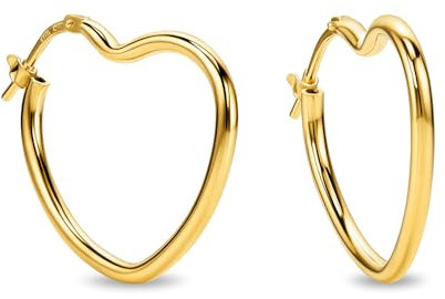 MIORE Handgefertigt in Italien - Silber 925 Herz Creolen, Ohrringe Vergoldet 18K Gold, Hoops für Damen, Ohrschmuck