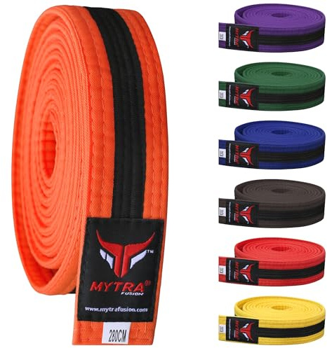 Mytra Fusion Karate Gürtel, Leichter und langlebiger Mehreren Farben Karate Guertel, Kampfsport Gürtel und Taekwondo Gürtel für Männer und Frauen (Orange/Black, 240-CM)