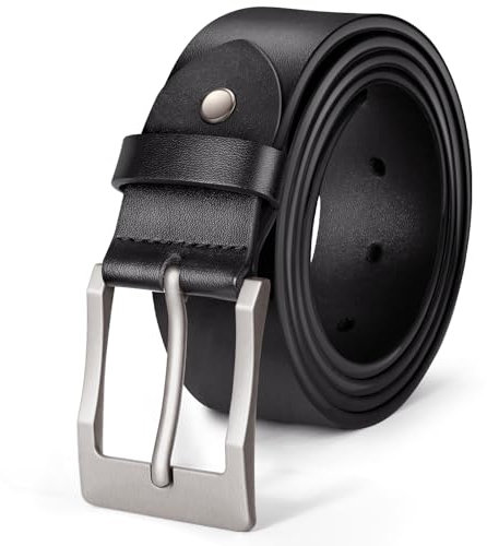 J.Fée 1Pc Gürtel Herren Schwarz, Ledergürtel Herren,Quadratischer,35mm Breite,Gebürsteter Dornschließe in Silber, Herrengürtel Leder Schwarz, Geschenke für Männer, 110CM