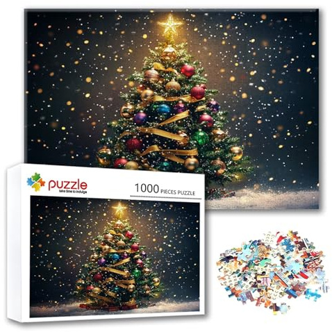 Puzzle Weihnachtsbaum Puzzle 1000 Teile Landschaft, Herausforderung Impossible Jigsaw, Erwachsene Wooden Jigsaw, Puzzlespiele für Die Ganze Familie Stressabbau, Geschenk für Frauen 75 x 50 cm D-3