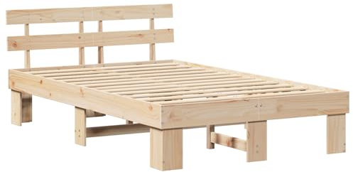 vidaXL Bettgestell mit Kopfteil Braun 135 x 190 cm, Schlafzimmermöbel, Modernes Bettgestell, Rechteckig, Massivholz Kiefer, Stylisches Design für das Master