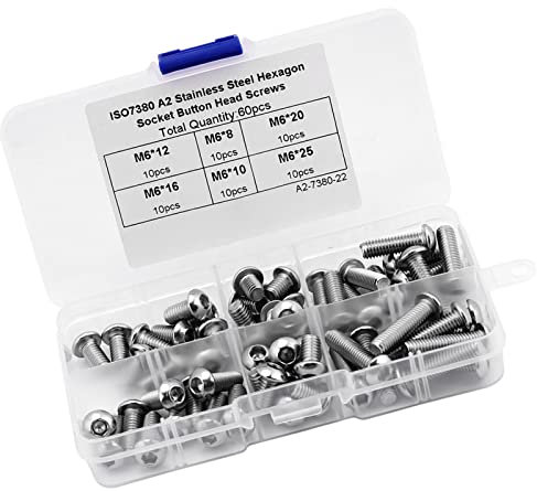 Vis Hexagonales, Vis à Tête Creuse, Vis à Tête Cylindrique à Six Pans Creux, Accessoires de Fixation 60 Pièces M6 en Acier Inoxydable avec Boîte en Plastique