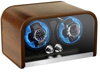 Snovire Automatic Watch Winder Box for 1/2 Watch Rotator with Super Quiet Motor & Elastic Watch Pillows & LED Blue Light & 4 Rotation Mode Settings, Plug-in or 2 * AA Batteries (not Included)