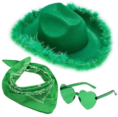 FCXVXCL Cowboyhut Damen Western Cowboyhut Zubehör Set | Cowgirl hut Accessoires mit Sonnenbrille und Kopftuch für Kostümpartys Maskeraden Mottoparty