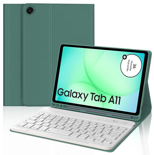 IVEOPPE Hülle mit Tastatur für Samsung Galaxy Tab A11 8.7 Zoll, Deutsches QWERTZ Keyboard, Magnetisch Abnehmbarer Tastatur für Samsung Galaxy A11 8.7 2025 (SM-X130/X133/X135), Dunkelgrünes