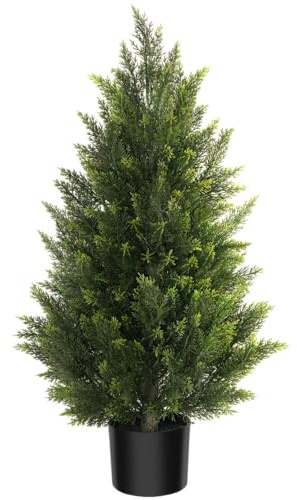 Vitalismo Künstliche Pflanzen wie echt Kunstbaum Zeder im Topf | UV-beständig PE Blätter, Kunstpflanze Outdoor Wetterfest, Realistische Immergrüne für Eingang Balkon Garten Weihnachtsdeko