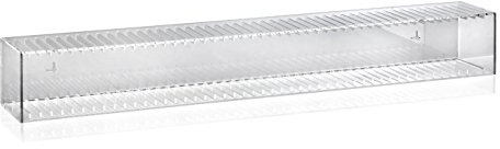 wonido Hochwertiges Acryl-Glas CD/Blu-Ray Wandregal mit Rückwand und Unterteilungen – Transparent, H14 × B101 × T14 cm – 4 mm Stärke, Regal für ca. 50 CD