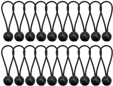 20PCS Bungee Cords with Balls, Tarpaulin Bungees Balls Bungee Cords, Tarp Ties Elastic String Cord, Heavy Duty Tarp Ties and Elastic Rope Fasteners, Cord Ball Bungees and Flag Toggles