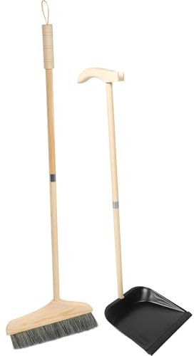 VALICLUD Holzbesen mit Naturborsten und Langer Stiel Kehrschaufel Satz für Haushalt Schonend für Holz und Fliesenböden Ergonomisch Schwarz