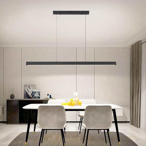 Lámpara colgante de estilo moderno, funciona con pilas, sobre isla de cocina, 6 colores RGB regulables, iluminación colgante negra con control remoto, luces colgantes inalámbricas de 39.4 pulgadas