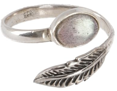 GURU SHOP Filigraner Silberring mit Edelstein, indischer Schmuckring, 17 mm, Labradorit