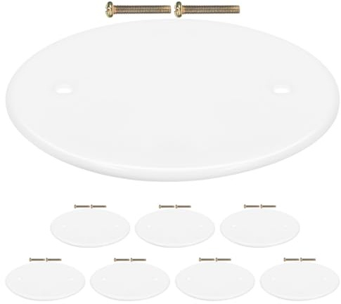 Cabilock Caches de Prises Électriques Ronds 8 Pièces Vis, Plaques de Recouvrement en Plastique Blanc, Conçus pour Plafond et Murs, Usage Résidentiel et Commercial