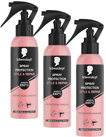 SCHWARZKOPF, Spray Protection 230°C, Style & Repair, Protection chaleur, Formule à l'huile de noyau d'Abricot, Végane, Coiffage et soin, Cheveux sensibilisés par la chaleur, Pointes fourchues, 150ml
