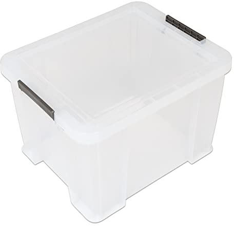 Whitefurze Allstore Container with Silver Clamp, Plastic, Natural, 36 Litre