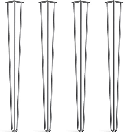 Lot de 4 pieds en épingle à cheveux de DT IRONCRAFT - 102 cm (3 tiges) / 12 mm, acier nu avec pieds de protection de sol et vis - Pieds de table de bar robustes