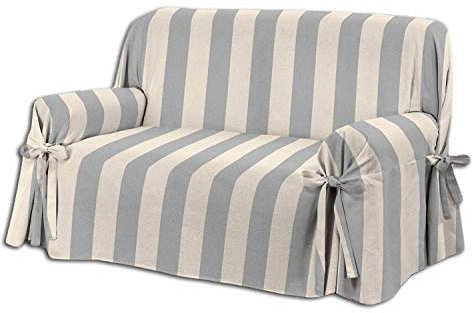 HomeLife Sofabezug Beige Grau & Couch Überzug | weicher Sessel & Sofa Überzug & Sofaüberwurf Decke gestreift | Sofa Überwurf aus angenehmer Baumwolle | schöne Sofa Cover Abdeckung