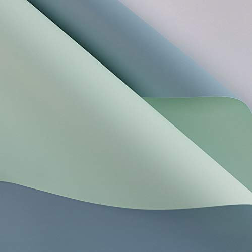 Zweifarbiges Geschenkpapier, wasserdichtes Blumen-Verpackungsmaterial, einfarbiges mattes Papier, 60 x 60 cm (grün + blau, 20 Stück)