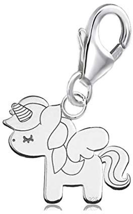 Goldene Hufeisen Einhorn Pferd Karabiner Charm Anhänger für Bettelarmband oder Charmkette Charmträger 925 Silber Tiere