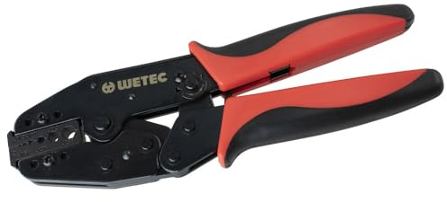 WETEC Presszange, für Datenkabel, RG 58/59/62/174 (Ratschen-Crimpzange Crimpzange) Pressform: Sechskantpressung, einstellbare Sperrvorrichtung, für Datenstecker zu RG 58, RG 59, RG 62 und RG 174