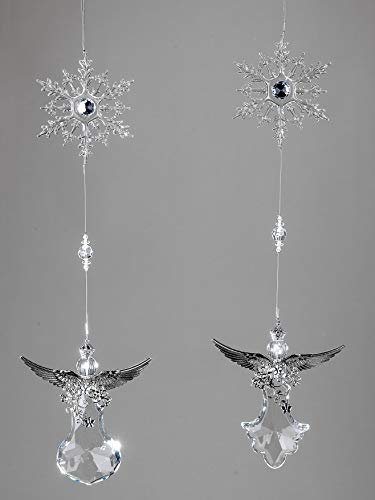 Bollweg 2er Set Acryl Hänger Schneeflocke mit Engel 38cm Fensterdeko Weihnachten Deko Transparenter Fensterschmuck Weihnachtsdekoration hängend Dekohänger Herbst und Winter