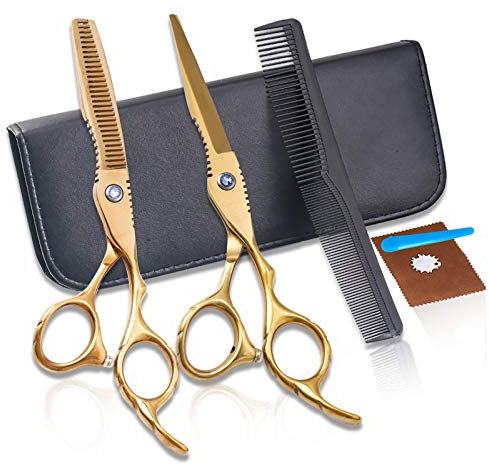 WYGC Forbici Parrucchiere 7,0 Pollici d'oro Set di Forbici da Parrucchiere Professionali in Acciaio Inossidabile Set di Strumenti for Famiglia di Forbici for Assottigliamento