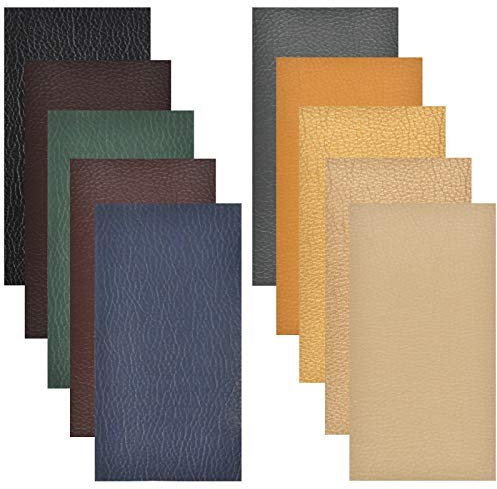 Chstarina 10 * 20cm Patch Auto-Adhésif De Réparation De Cuir Litchi Faux Patchs Synthétiques,10PCS Patch de Reparation en Cuir pour Auto-adhesif pour sieges de Voiture canape et Sacs(10 couleurs)