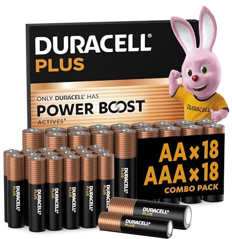 DURACELL Batterie Plus AA & AAA (Confezione combinata da 36) – Con POWER BOOST Actives – 0% di plastica nella confezione – Garanzia di 10 anni nell'ambiente di stoccaggio - MN150/ MN2400