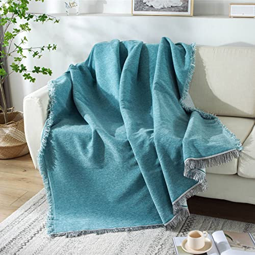 Chenille Kuscheldecke Mit Fransen, Weiche Warme Tagesdecke Wohndecke Sofadecke Couchdecke Sofaüberwurf, Überwurf Decke Für Sofa Couch Bett Sessel Stuhl (Türkis,180x130cm)