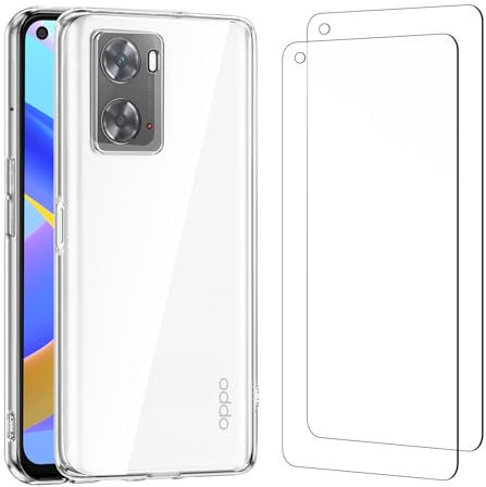 NEW'C Hülle für Oppo A76,Oppo A96 4G,Oppo A36-Ultra Transparent Silikon Weiches TPU Gel und 2 × Panzer Schutz Glas für Oppo A76,Oppo A96 4G,Oppo A36 - Anti Scratch