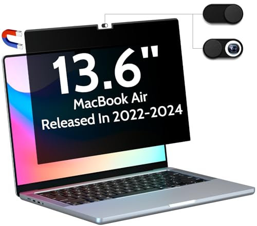 Peslv Magnetische Sichtblende für MacBook Air 13,6/13 Zoll (2022-2025, M2, M3, M4), abnehmbar, matt, Anti-Blaulicht-Blendschutz, Privatsphäre-Filter für 13,6 Zoll Mac-Laptop