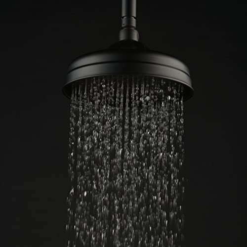 Ksunun Antik Regendusche Duschkopf 8 Zoll Runden Einbauduschkopf Edelstahl Duschkopf Schwarz Kopfbrause Regenbrause Mit Anti-Kalk-DüSen Installierbar An Der Wand Oder Decke Regenduschkopf Retro-Stil