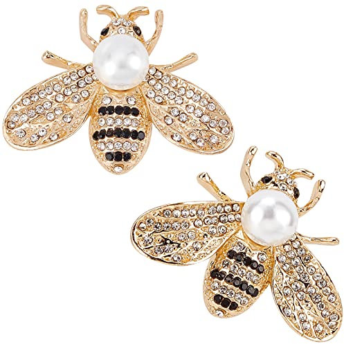 GORGECRAFT 2St Bienen-Broschen Für Frauen Kristall Insekt Honig Brosche Anstecknadel Strass Modeschmuck-Set Elegante Persönlichkeit Accessoires Mit Kunstperlen Geschenk Geburtstag Jahrestag (Gold)
