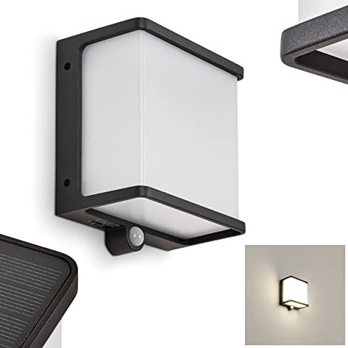 LED Solarwandleuchte Burseryd, Außenlampe aus Aluminium/Kunststoff in Anthrazit/Weiß mit Solarpanel und Akku, m. An-/Ausschalter, Wandlampe mit Bewegungsmelder, 12 Watt, 1000 Lumen, 4000 Kelvin