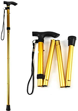 Mr. Gadget's Solutions Bastón de viaje plegable de aluminio y metal, fácil de ajustar, color dorado